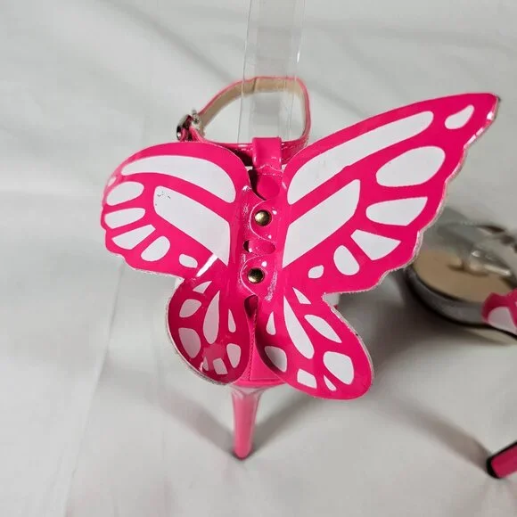 JOJO Cat Pink White Iridescent Sil Heels Women's Size 39 or 8.5 Prom Formal - Picture 3 of 10